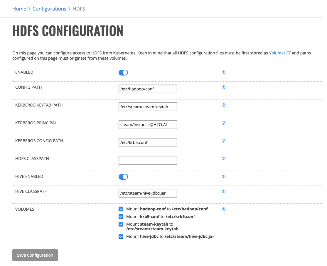 Kubernetes HDFS Configuration