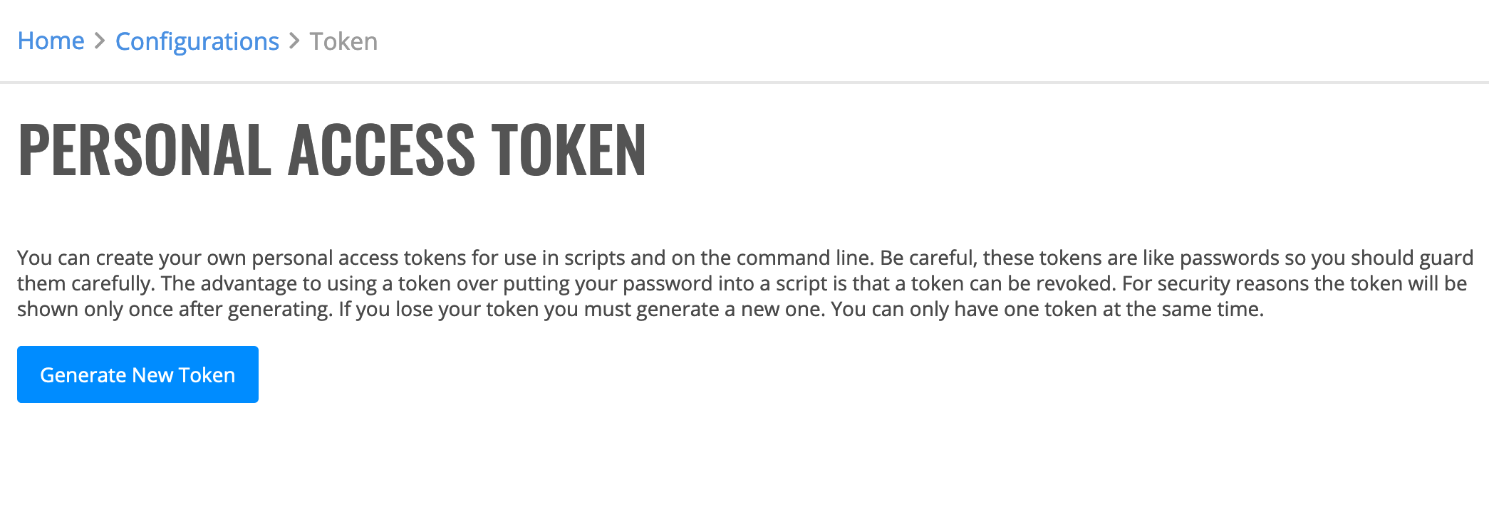Personal access token page