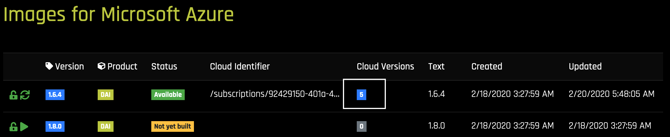 Select cloud versions