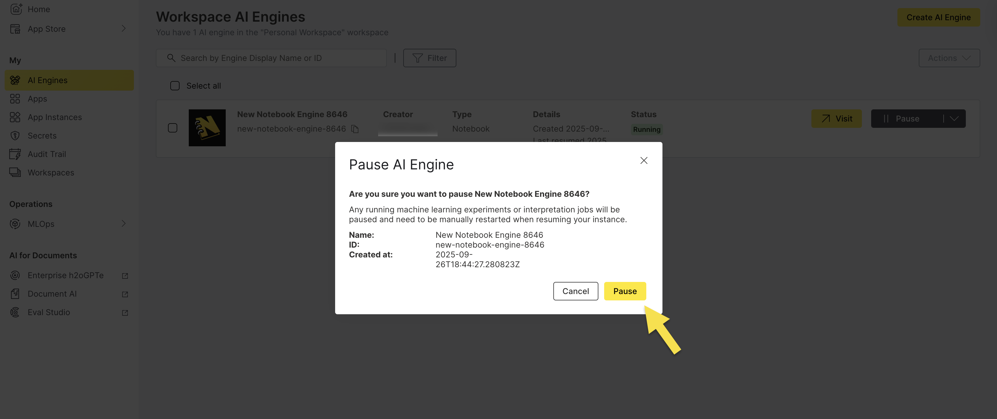 Confirm Notebook Engine Pausing