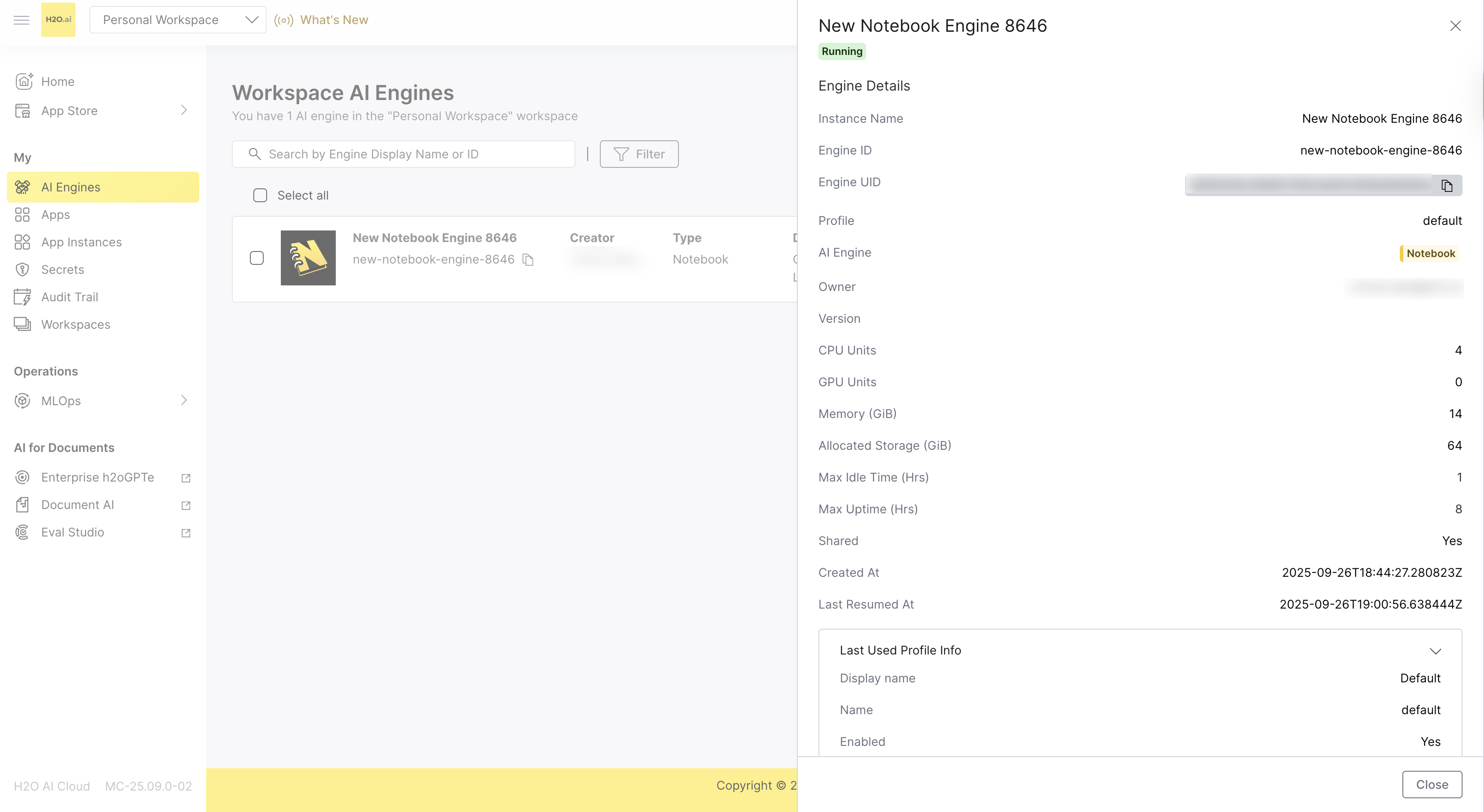 View Details of Notebook Engine