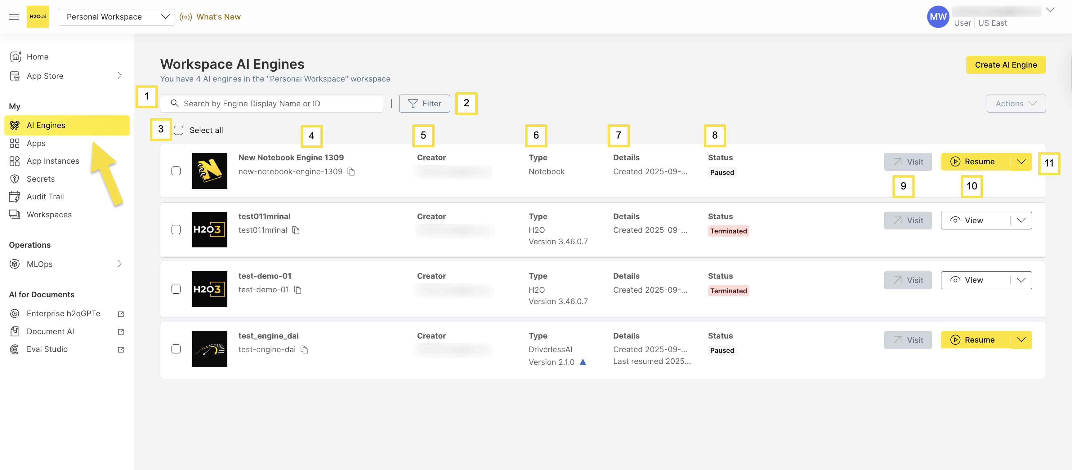My AI Engines page showing the list of available AI Engines