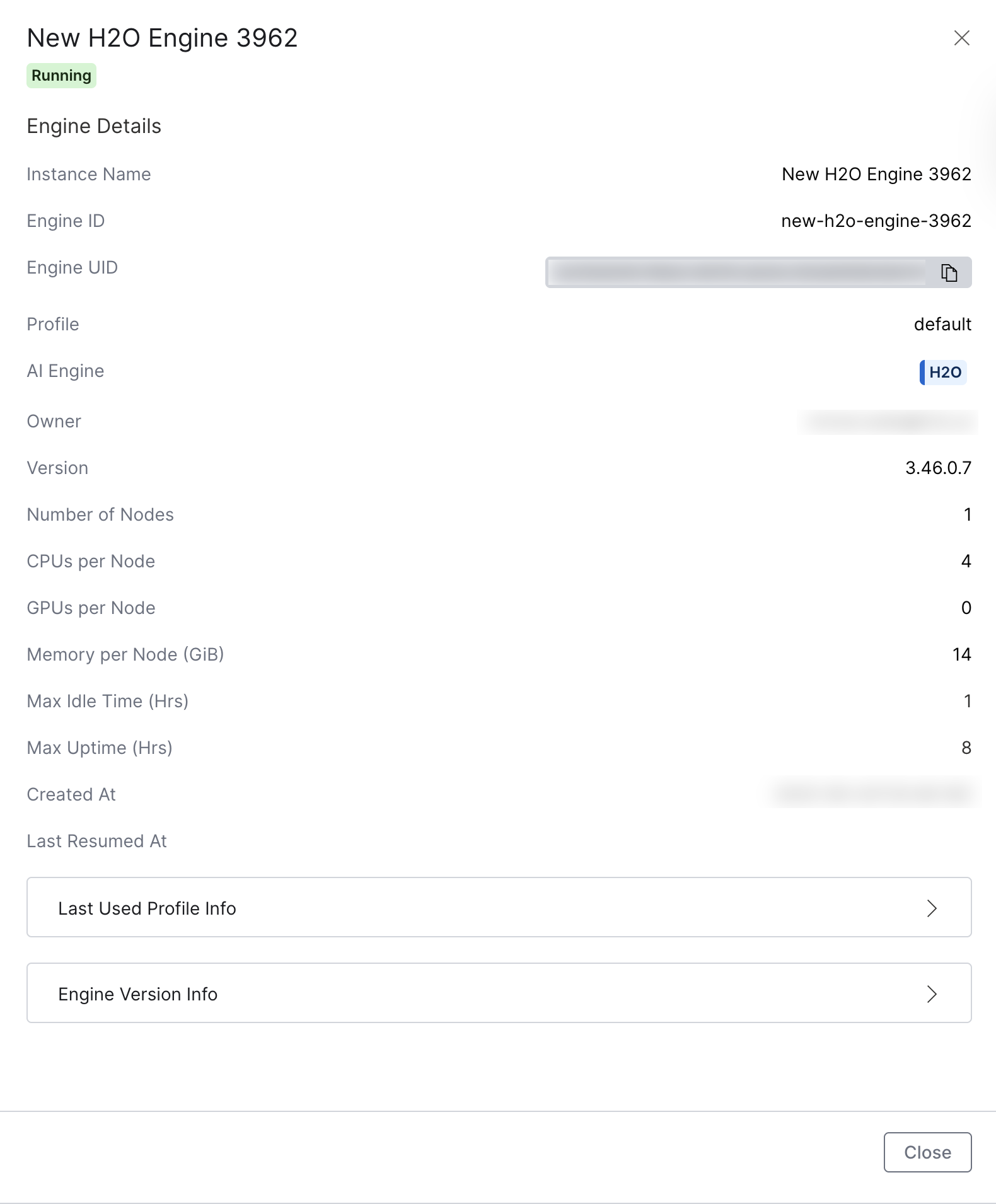 View Details of H2O Engine