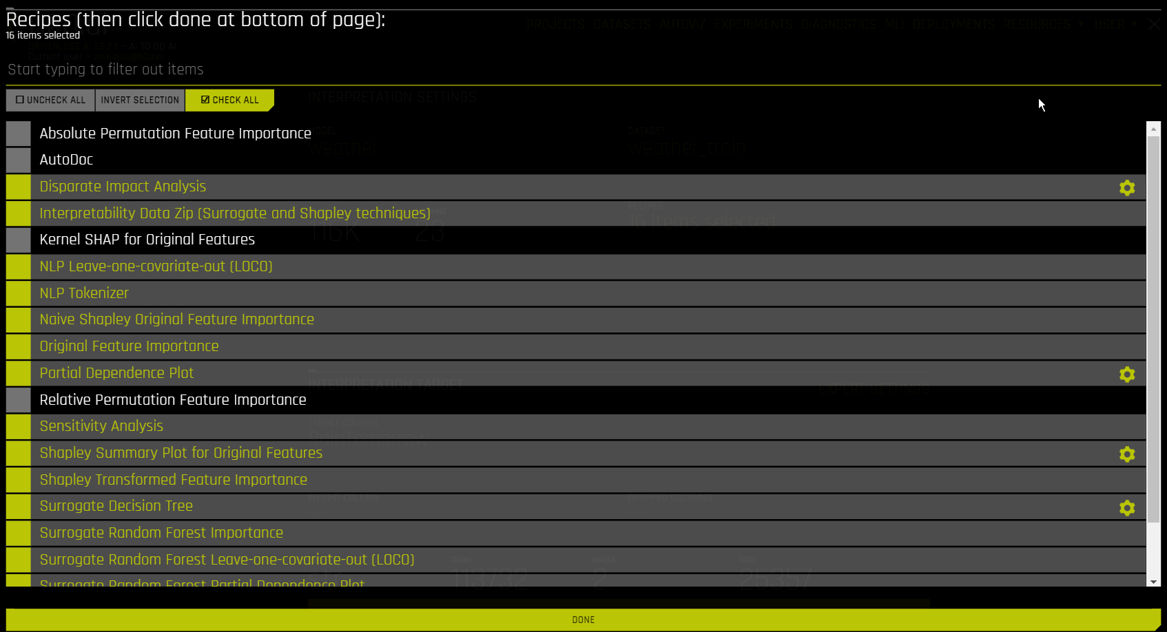 Recipe expert settings