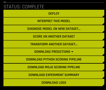 Completed experiment menu