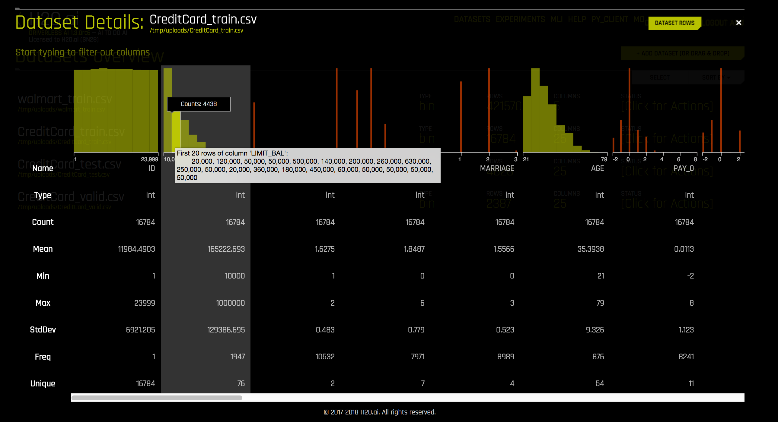 Hover text for Dataset Details