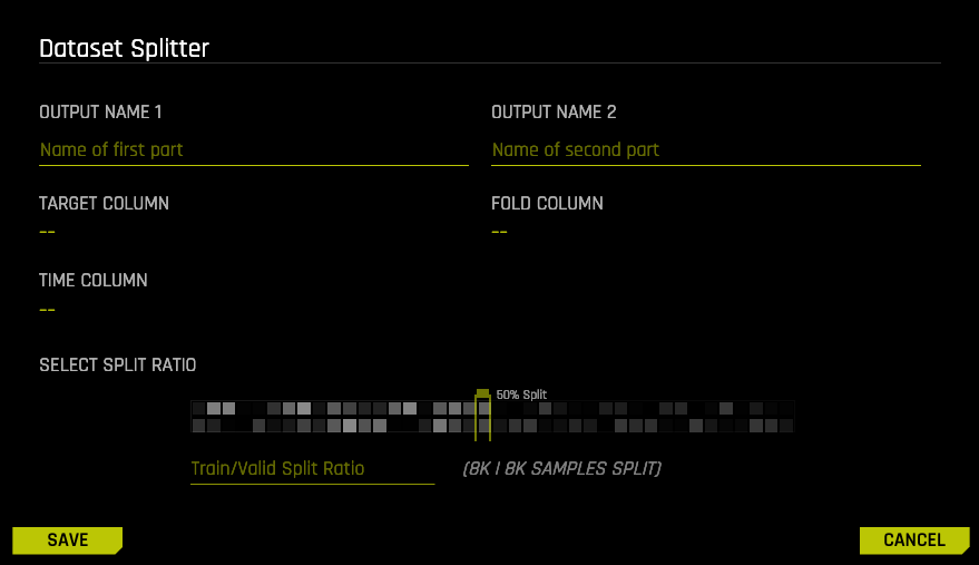 Dataset Splitter form