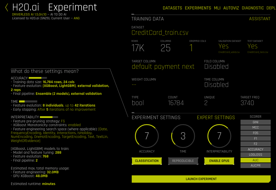 Experiment settings