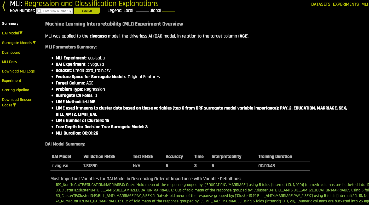 Model interpretation page