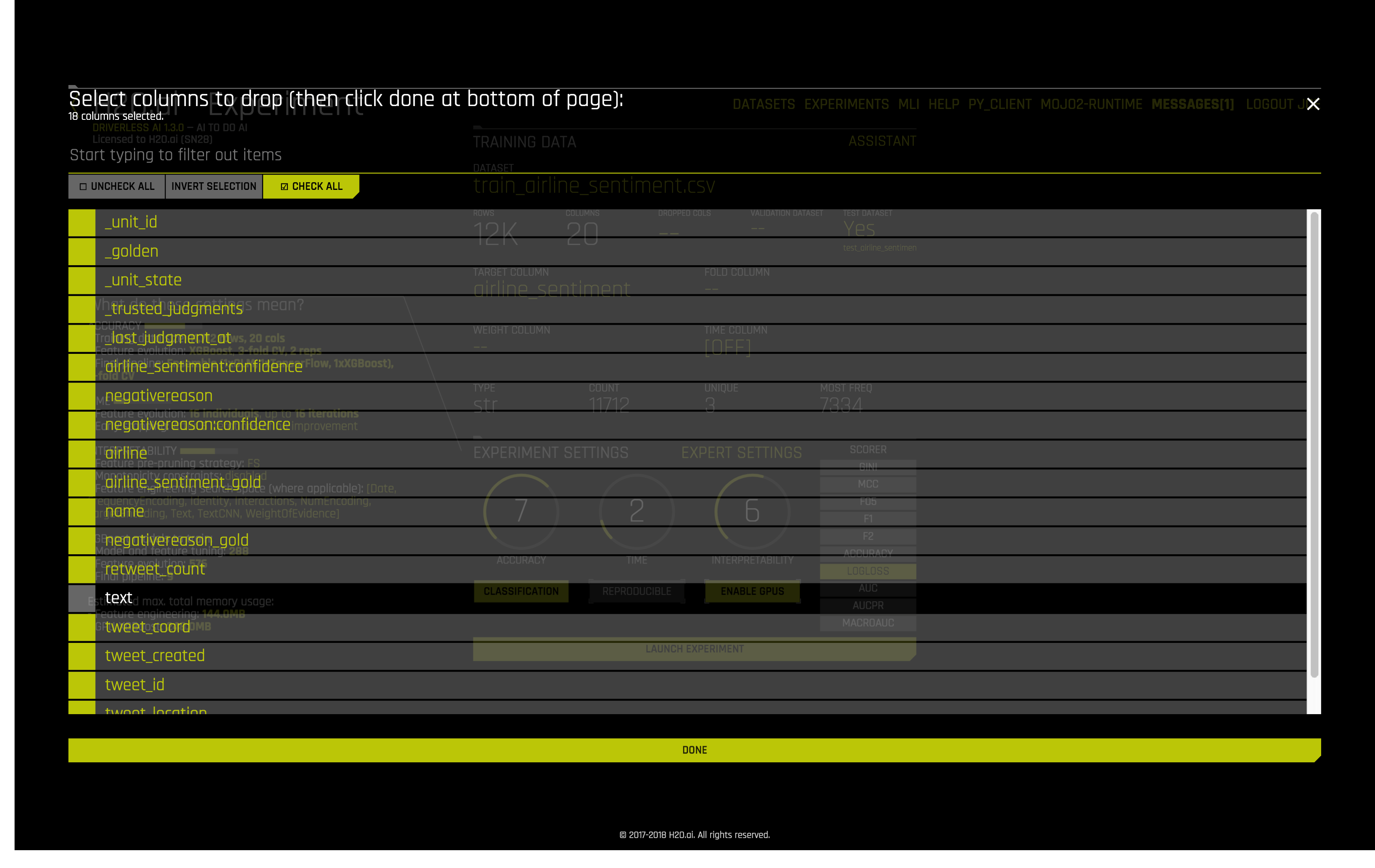 Dropping columns in the dataset