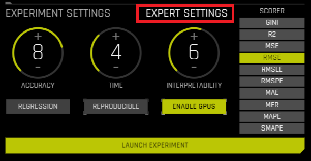 Time series option from within Expert Settings