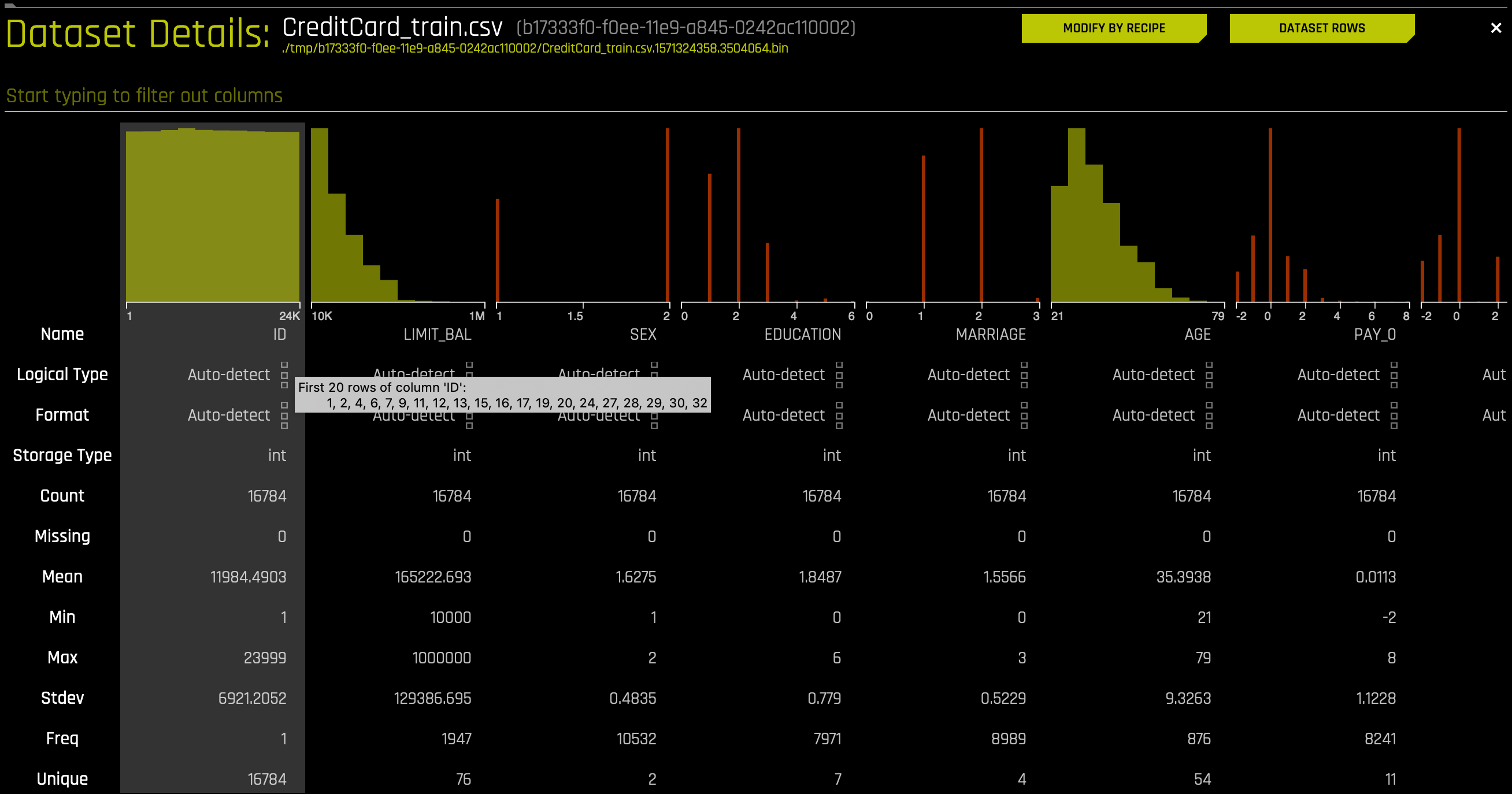 Hover text for Dataset Details