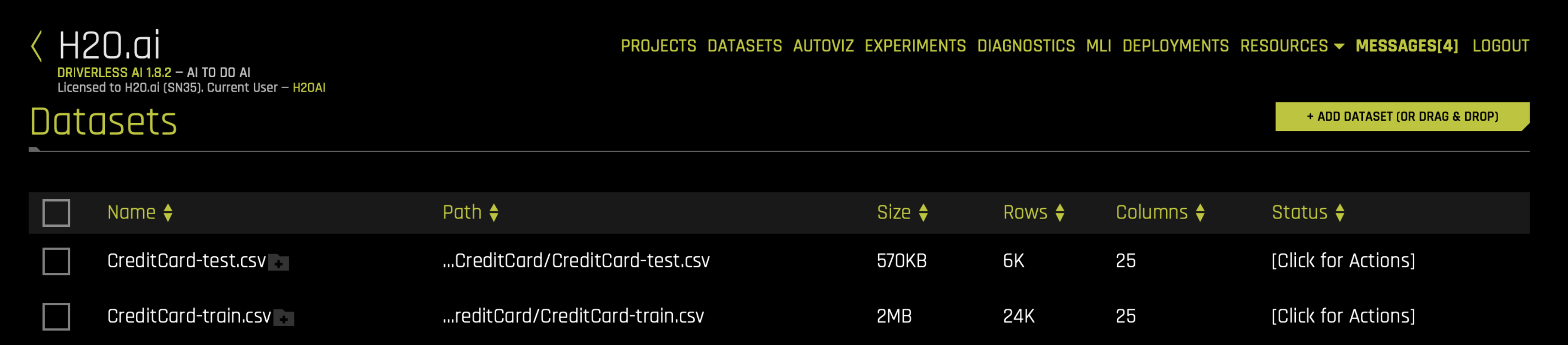 Equivalent Steps in Driverless: Upload Train & Test CSV Files