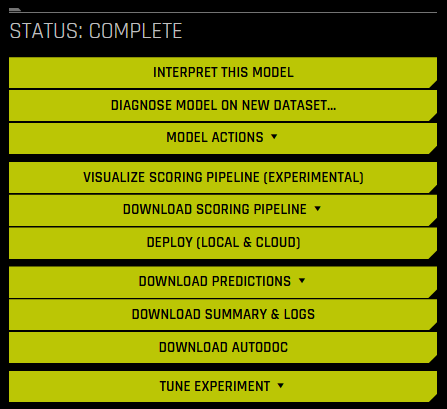 Experiment complete menu