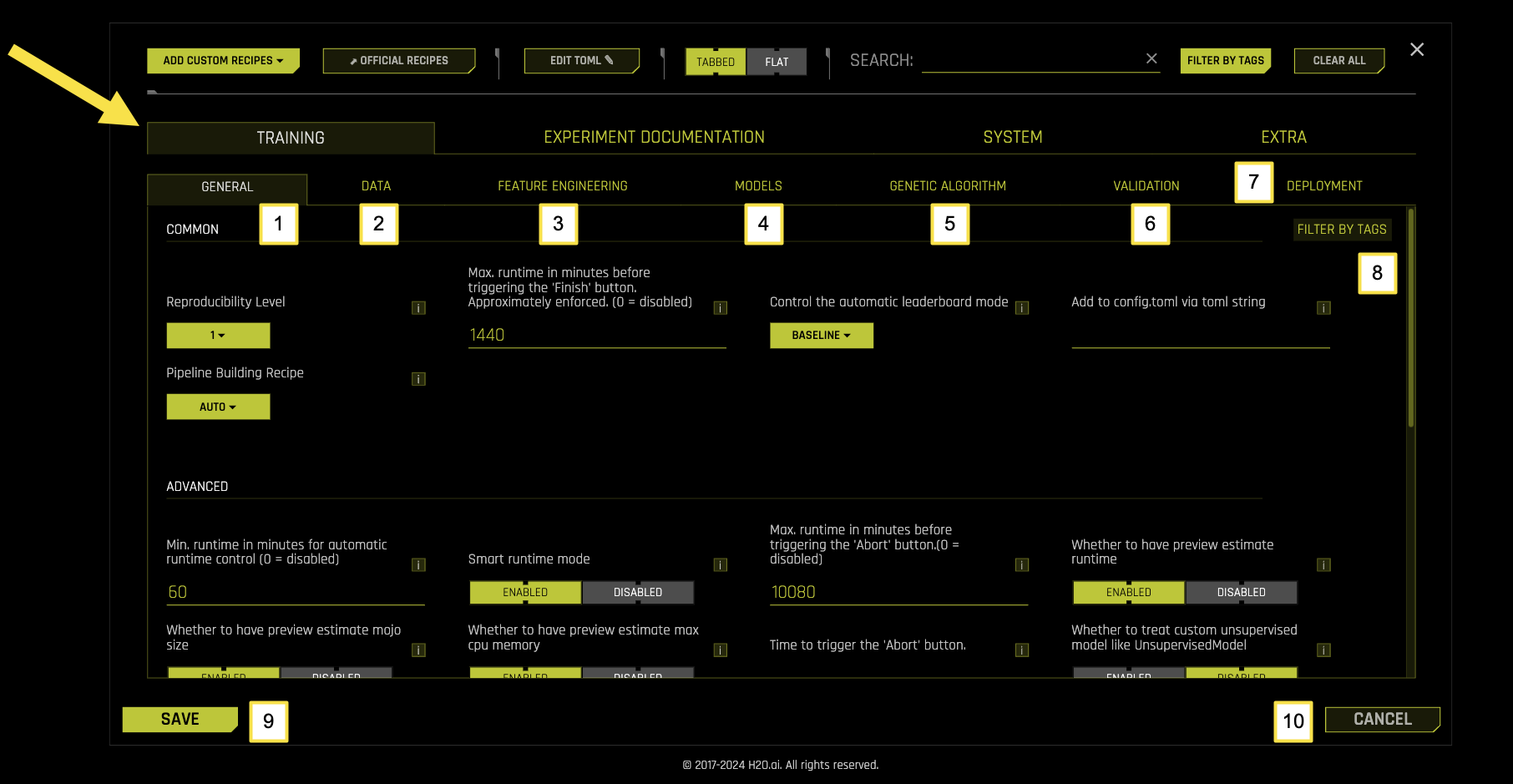 Training Settings UI