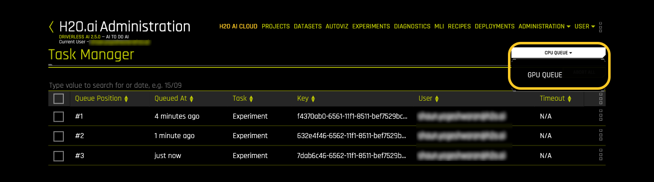 Queue selector showing the GPU Queue option