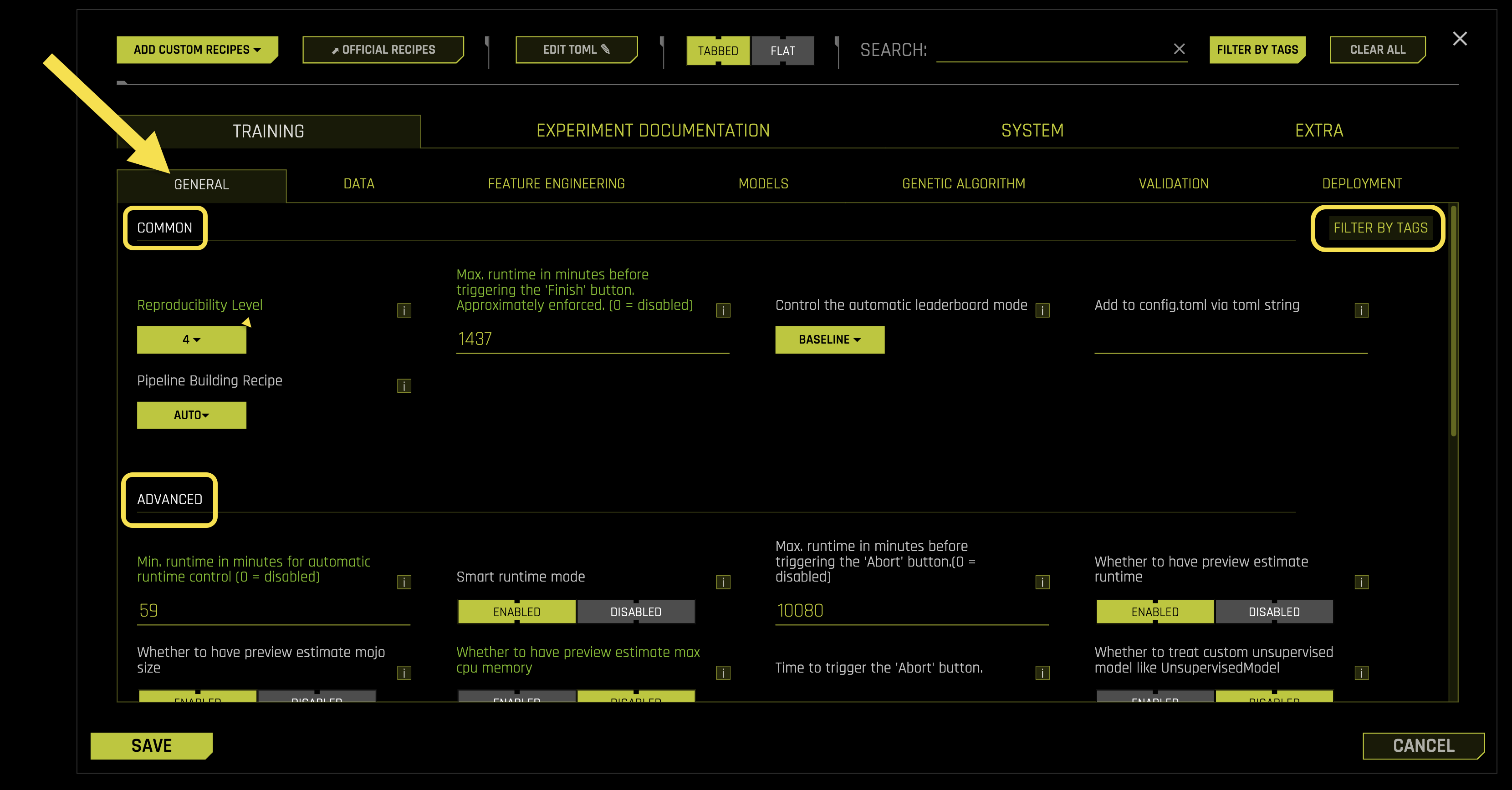 General Training Settings