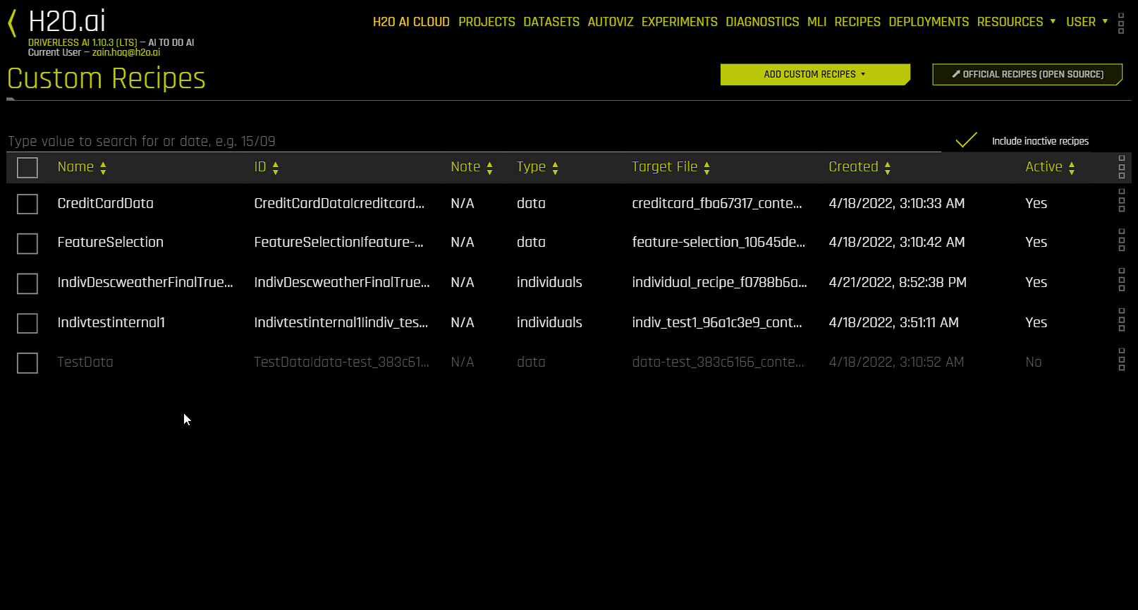 Use Individual Recipe in new experiment