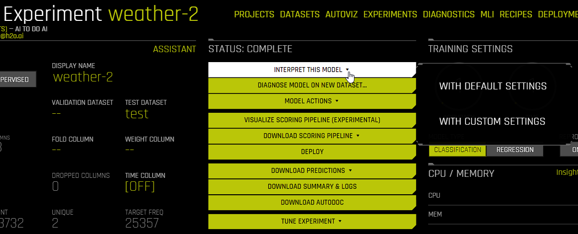 Run interpretation from Completed Experiment Page