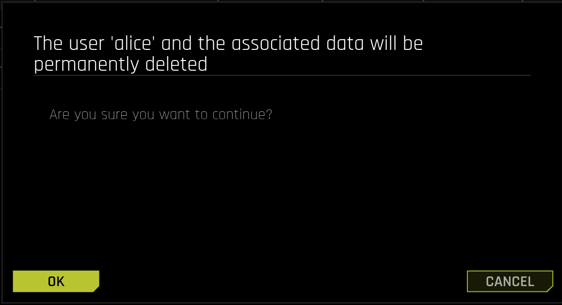 Delete user confirmation dialog