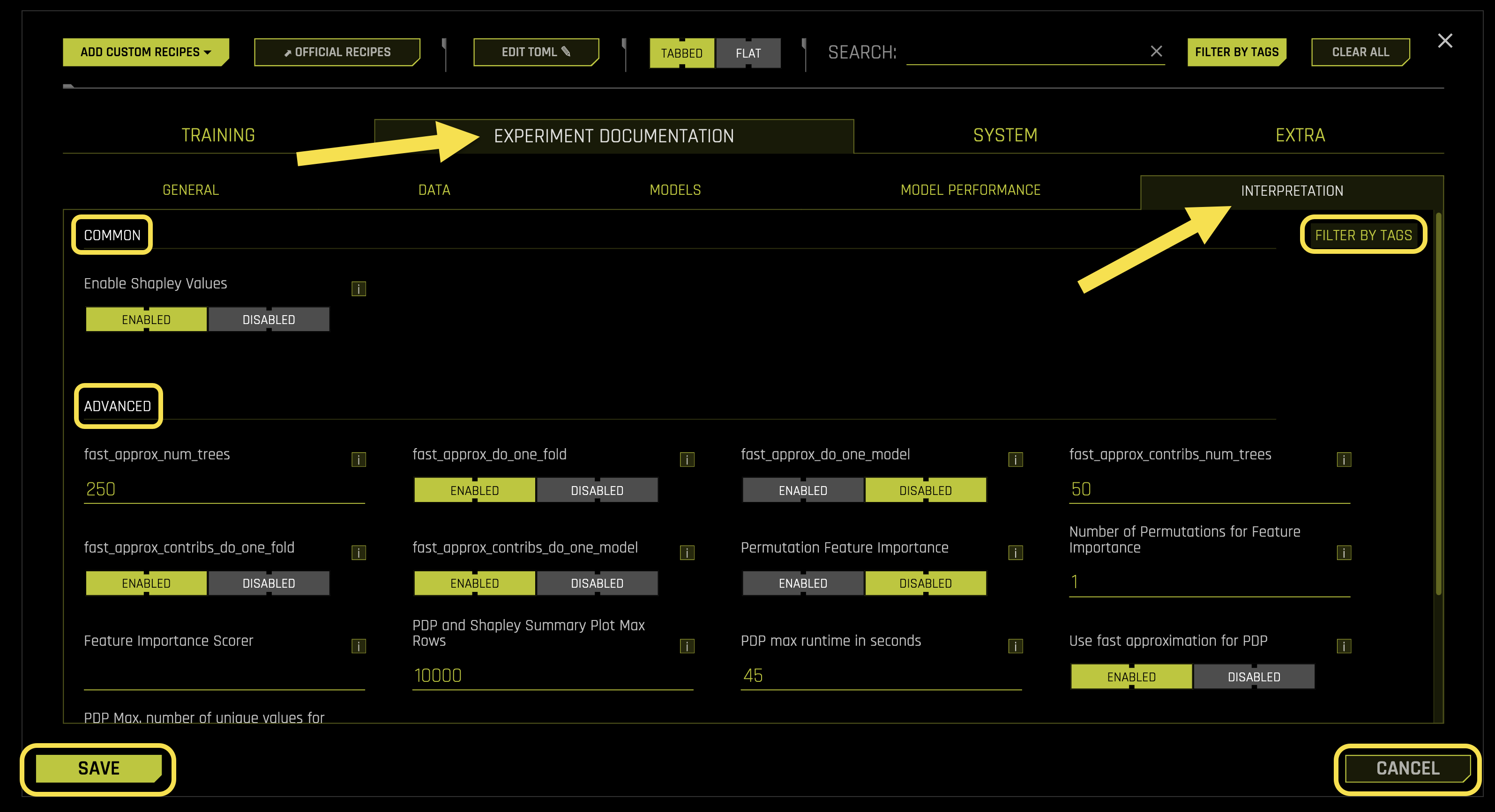Interpretation Experiment Documentation Settings