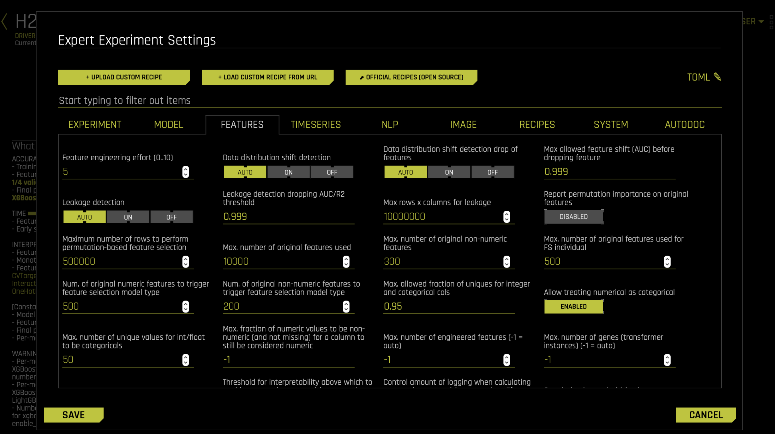 Features Settings