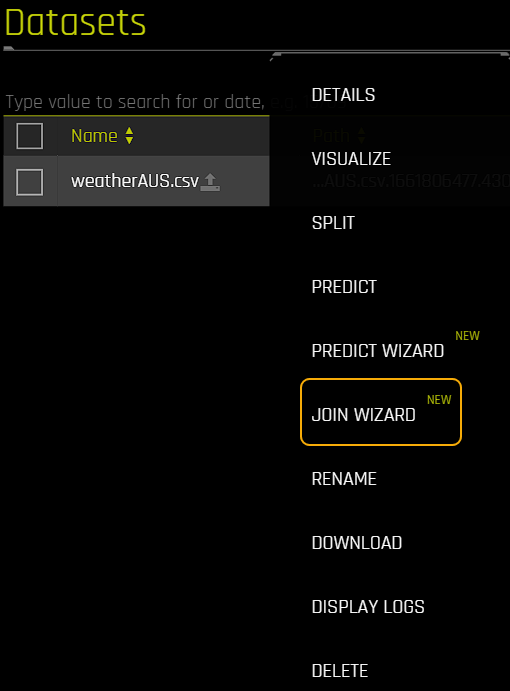 Accessing the DAI Dataset Join Wizard