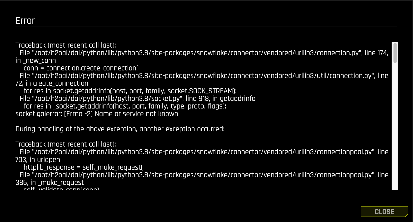 Snowflake authentication error with link