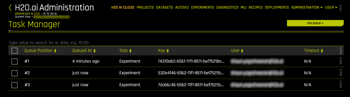 Admin Task Manager showing the task list