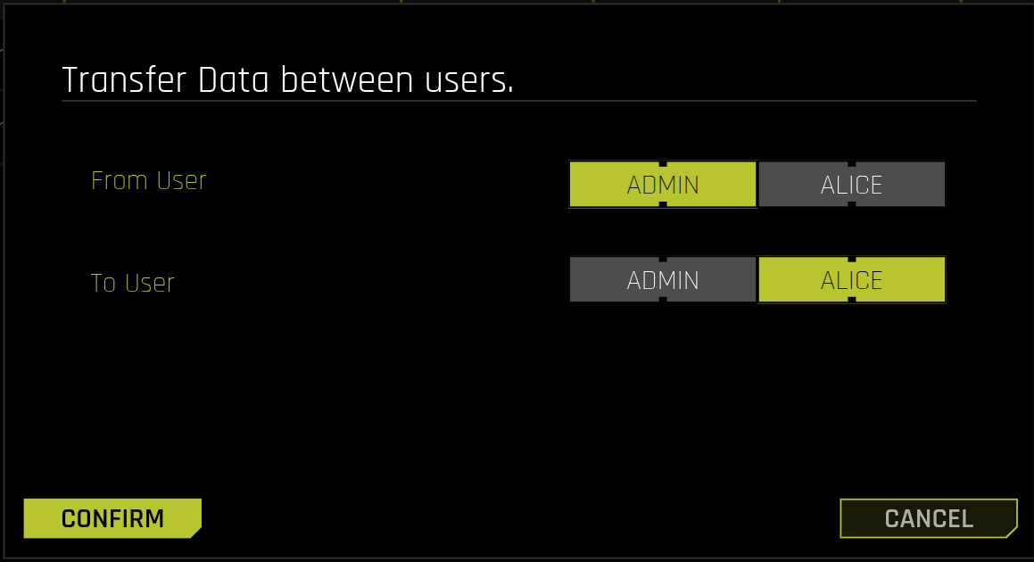 Transfer Data dialog