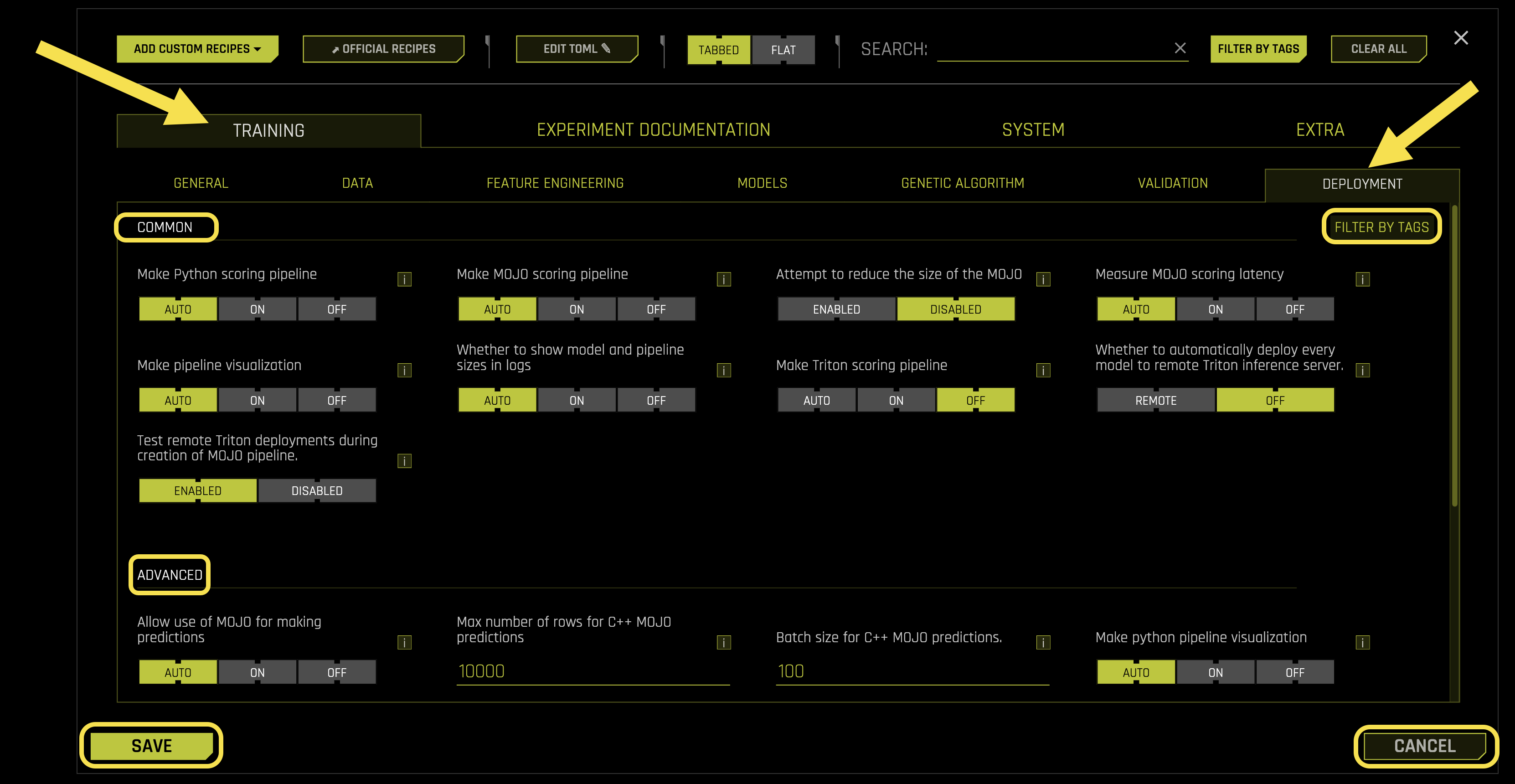 Deployment Training Settings