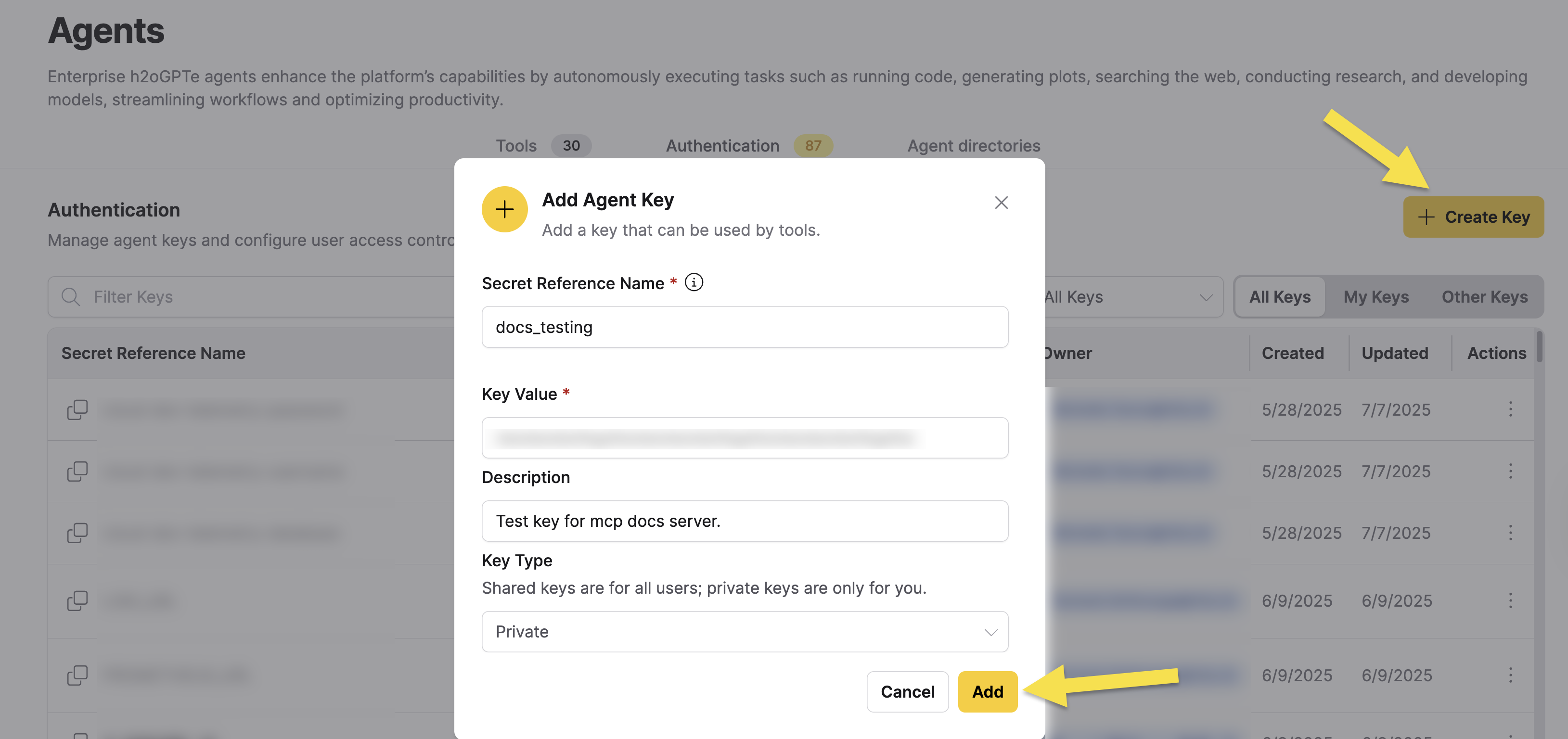 Add Agent Key Dialog
