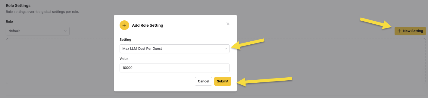 Add Role Setting dialog