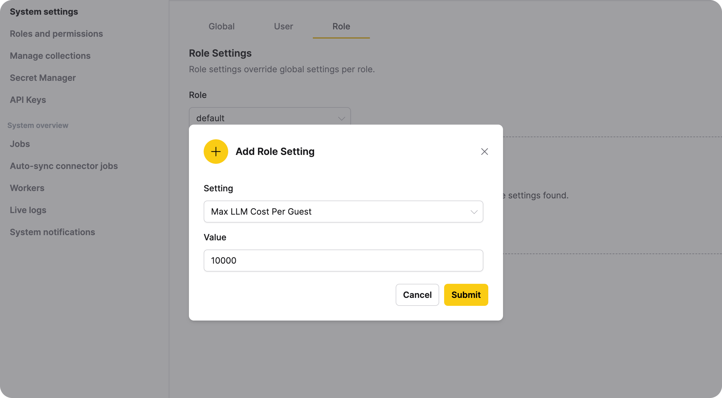 Add Role Setting dialog - Step 2