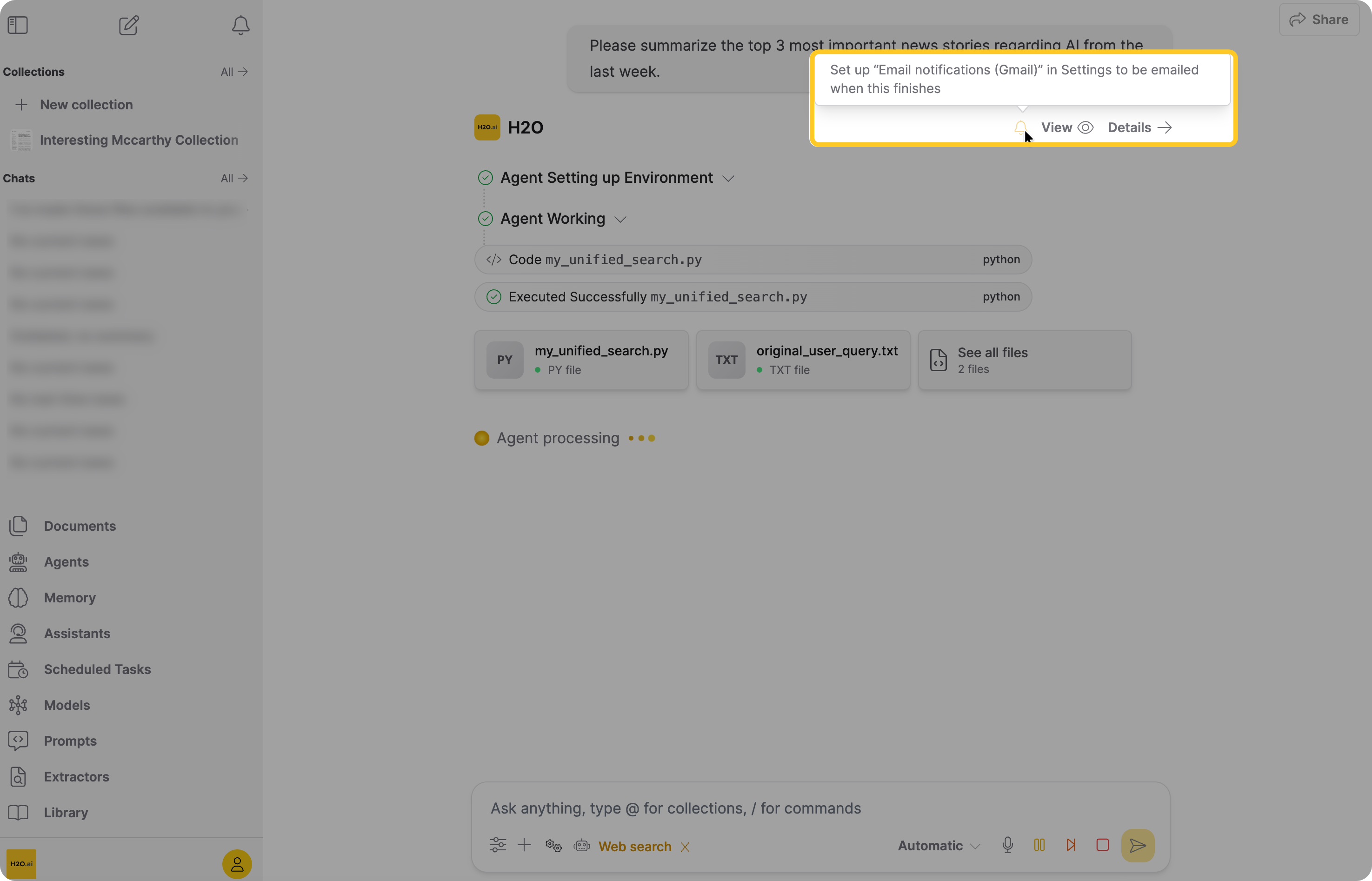 Agent response header with the grayed-out bell icon and its setup tooltip