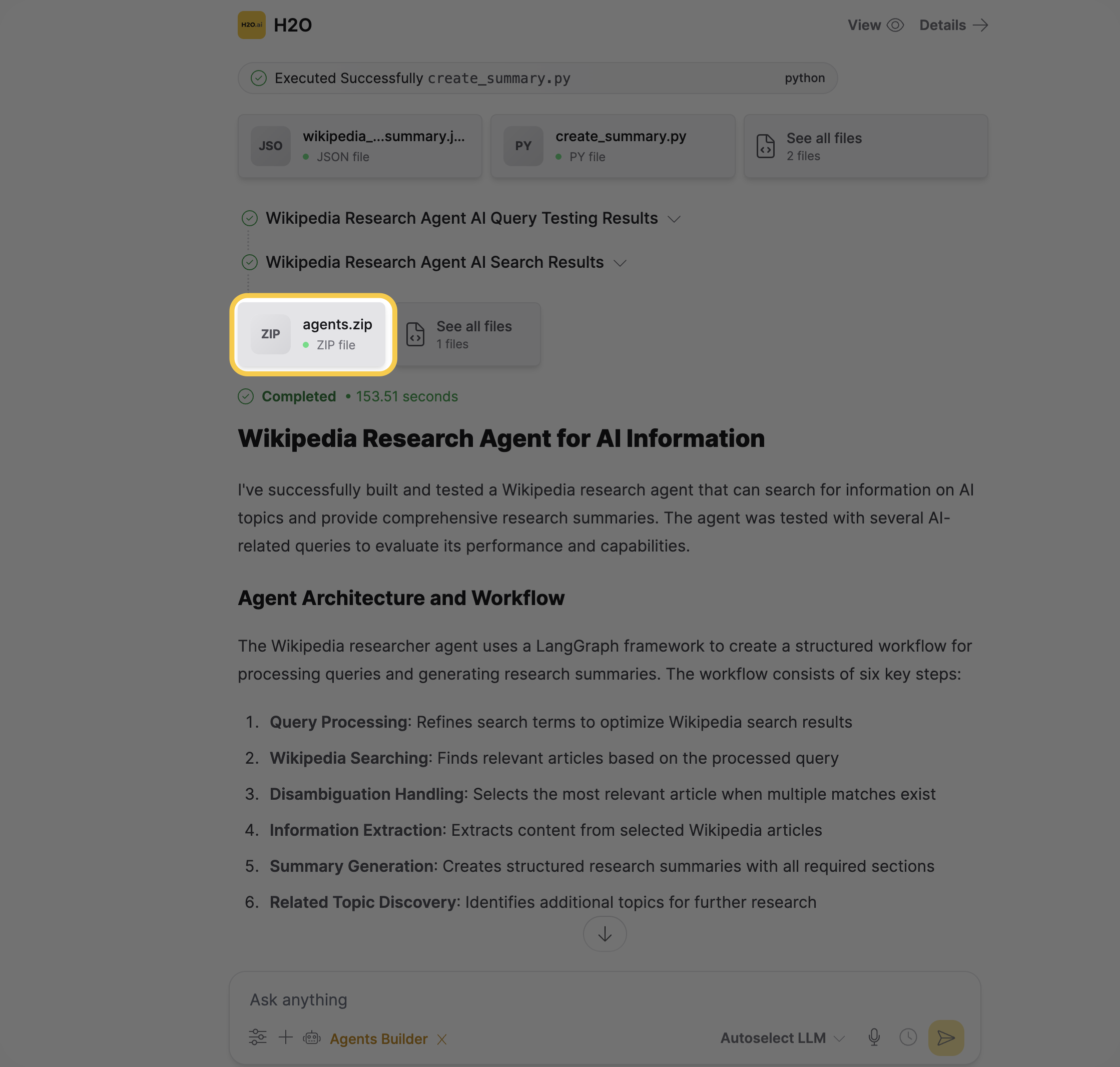 Download agents.zip from the chat interface