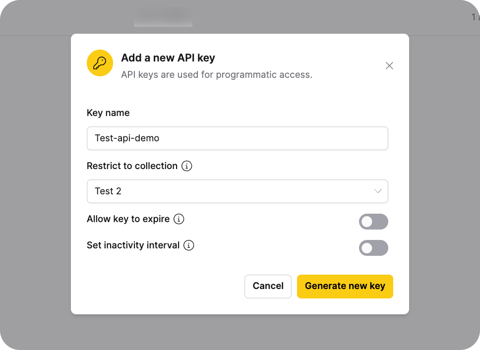 Add API Key dialog
