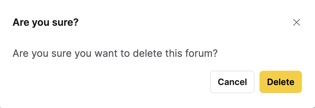 The delete forum confirmation dialog