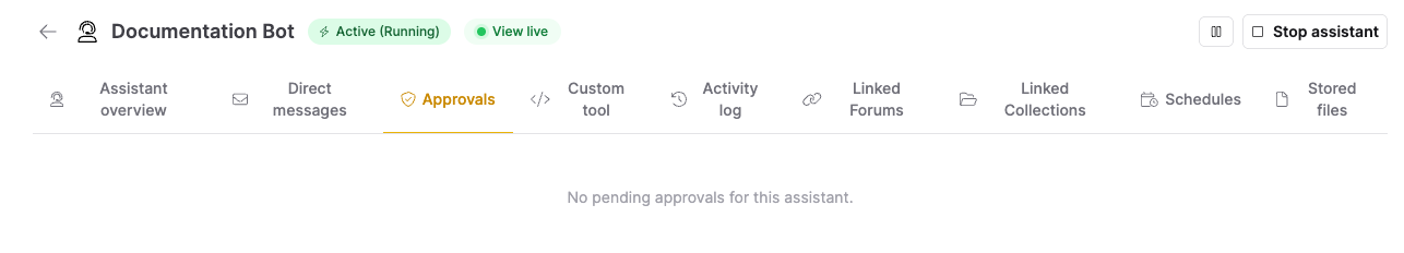 The Approvals tab of the detail view