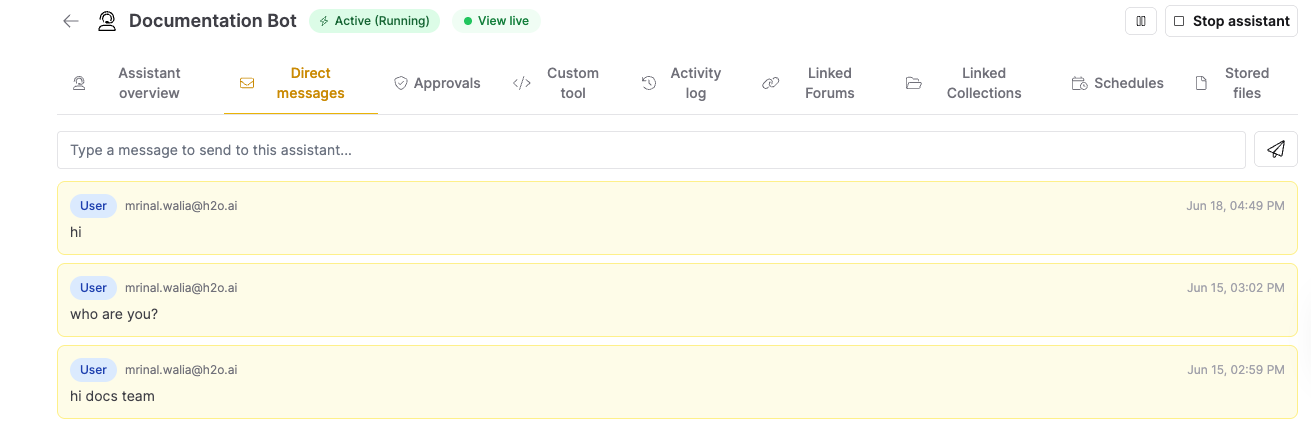 The Direct messages tab of the detail view