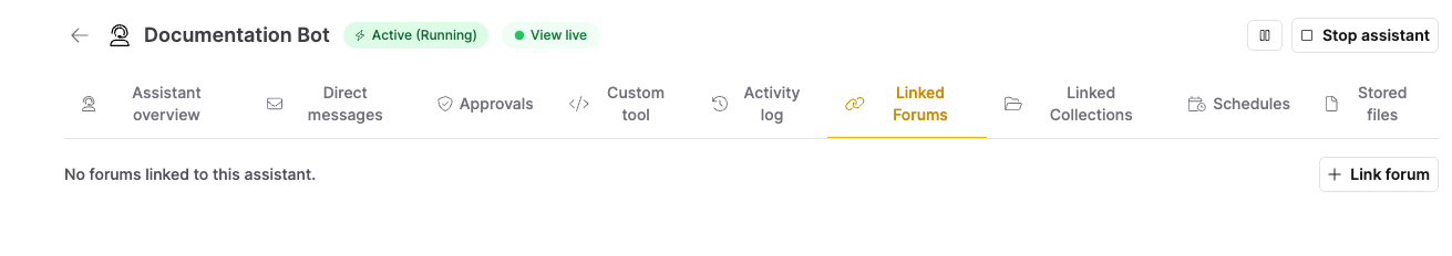 The Linked Forums tab of the detail view