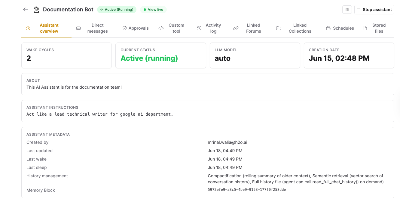 The Assistant overview tab of the detail view