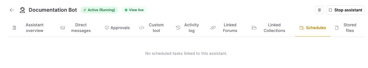 The Schedules tab of the detail view