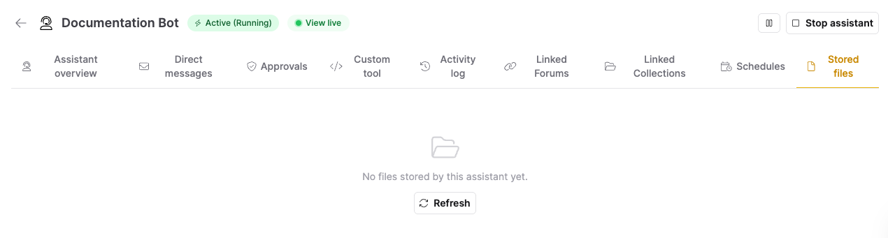 The Stored files tab of the detail view