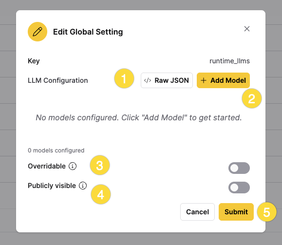 Edit Global Setting dialog