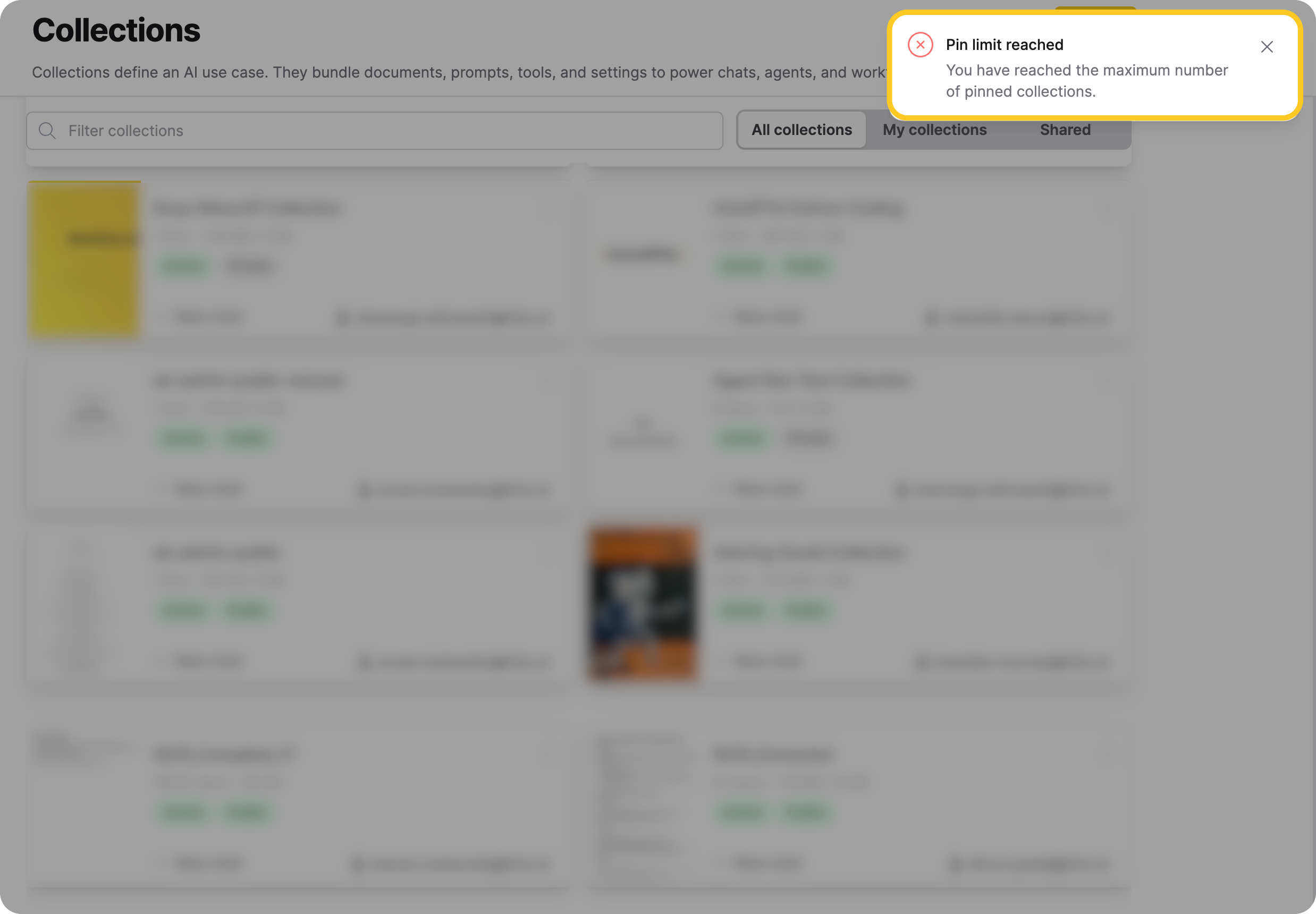 The error notification for exceeding the pin limit