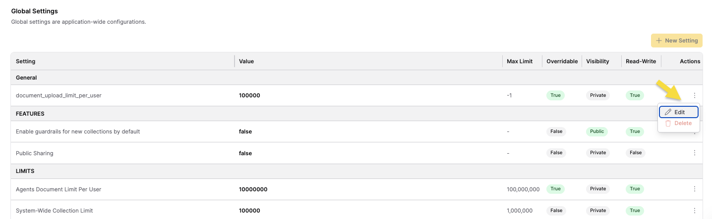 Global Settings - All edits