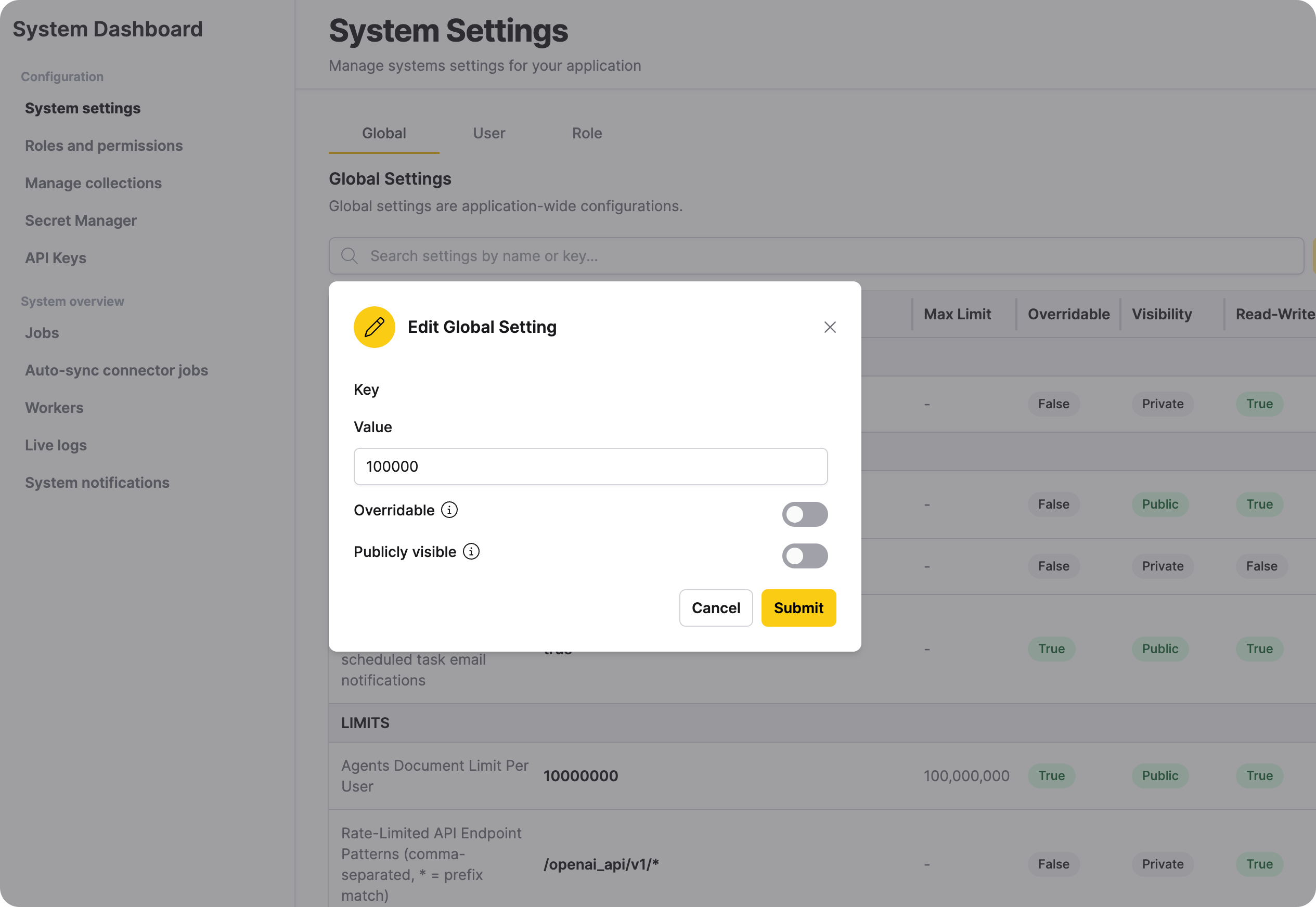 Global Settings - edits