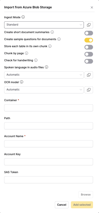 Import from Azure Blob Storage