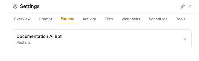 The Forums tab of the live view Settings panel